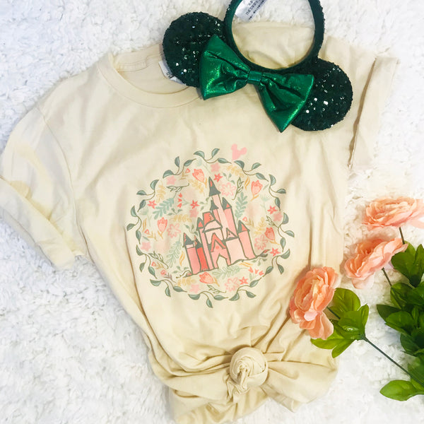 Cinderella's Castle Garden T-Shirt Floral Spring Disney Short-Sleeve Unisex T-Shirt