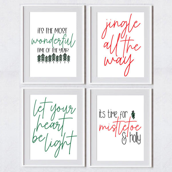 Classic Christmas Printable | Elegant Christmas Wall Art | Modern Christmas | 4 Digital Art Prints | INSTANT DOWNLOAD
