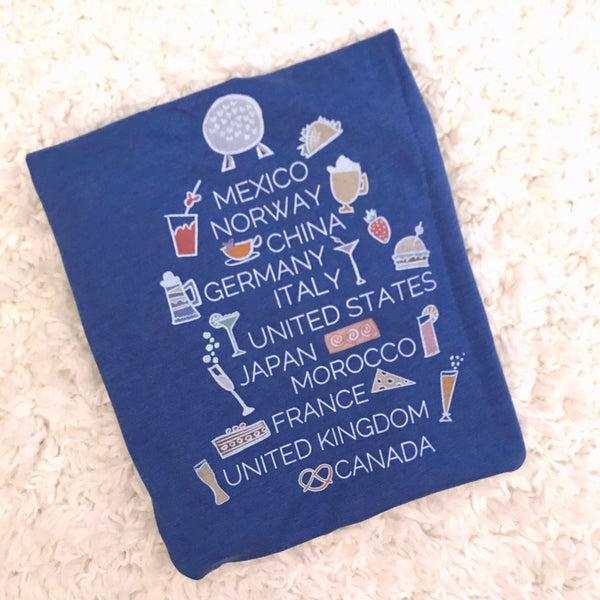 Epcot Food and Wine 2-Sided T-Shirt World Showcase  Countries List 2-Sided T-Shirt