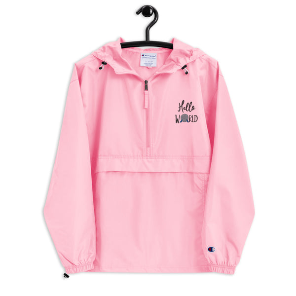Hello World 1/2 Zip Epcot Embroidered Champion Packable Rain Jacket