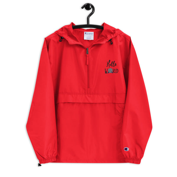 Hello World 1/2 Zip Epcot Embroidered Champion Packable Rain Jacket