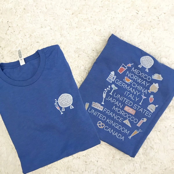 Epcot Food and Wine 2-Sided T-Shirt World Showcase  Countries List 2-Sided T-Shirt