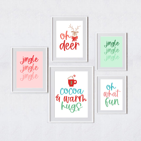 Oh What Fun Christmas Printable | Retro Christmas Wall Art | Pink Christmas | 5 Digital Art Prints | INSTANT DOWNLOAD