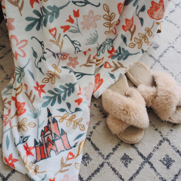 Cinderella's Castle Garden Throw Blanket Floral Spring Disney Fleece Throw Blanket