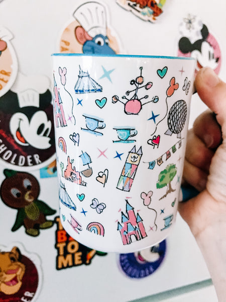 Walt Disney World Parks Icons Disney Inspired Mug with Blue Handle