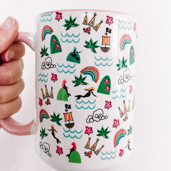 Neverland Mermaids Mug Disney Peter Pan Mug with Pink Handle