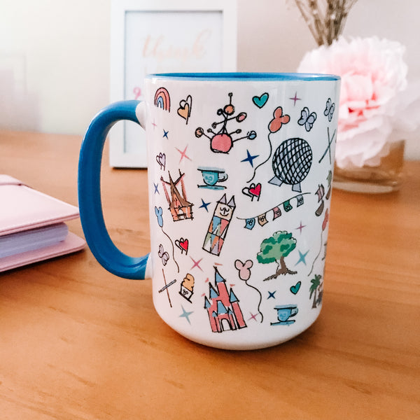 Walt Disney World Parks Icons Disney Inspired Mug with Blue Handle
