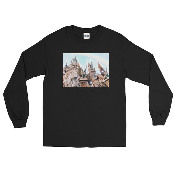 Magical Castle Photo Long Sleeve Shirt Castle with Gargoyle Long Sleeve