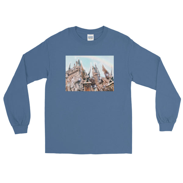 Magical Castle Photo Long Sleeve Shirt Castle with Gargoyle Long Sleeve