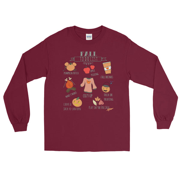 Fall To Do List Mickey Pumpkin Disney Halloween Men’s Long Sleeve Shirt