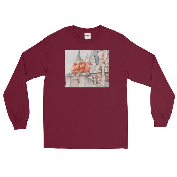 Disney Pumpkin Photo Shirt Magic Kingdom Castle Men’s Long Sleeve Shirt