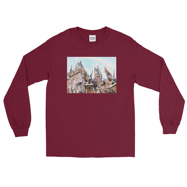 Magical Castle Photo Long Sleeve Shirt Castle with Gargoyle Long Sleeve