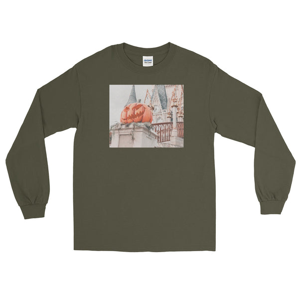 Disney Pumpkin Photo Shirt Magic Kingdom Castle Men’s Long Sleeve Shirt