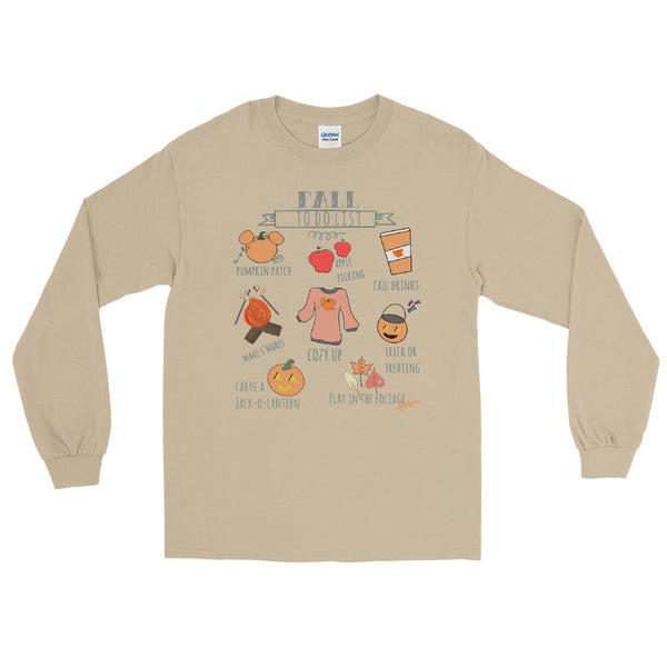 Fall To Do List Mickey Pumpkin Disney Halloween Men’s Long Sleeve Shirt