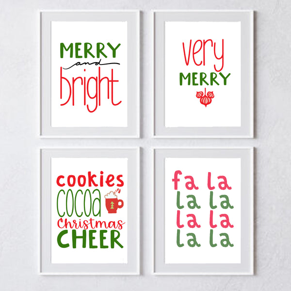 Very Merry Christmas Printable | Fa La La Christmas Wall Art | Cocoa Bar Christmas Art | 4 Digital Art Prints | INSTANT DOWNLOAD