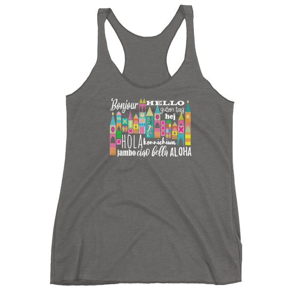 Small World Hello Tank Top Disney Small World Many Languages Ladies Tank
