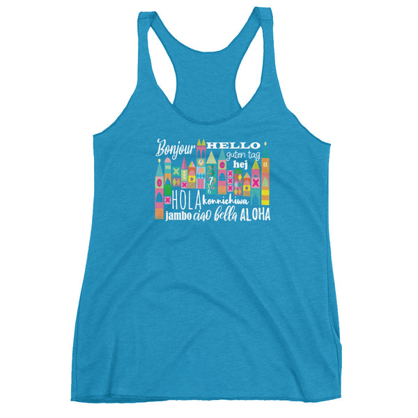 Small World Hello Tank Top Disney Small World Many Languages Ladies Tank