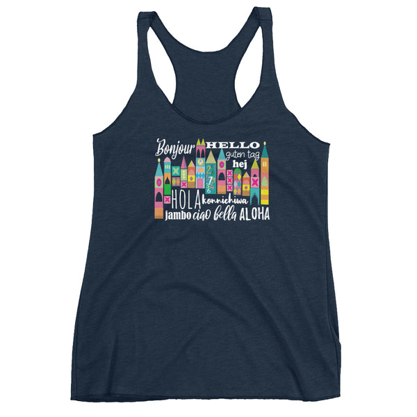 Small World Hello Tank Top Disney Small World Many Languages Ladies Tank