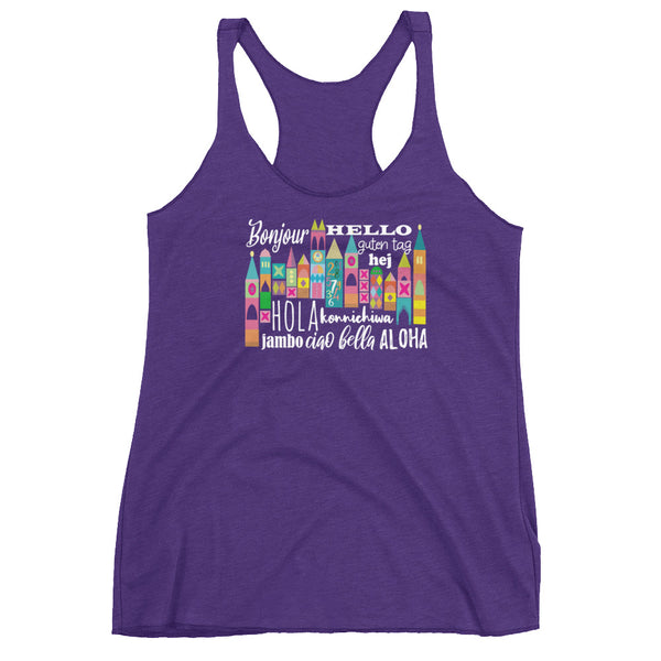 Small World Hello Tank Top Disney Small World Many Languages Ladies Tank