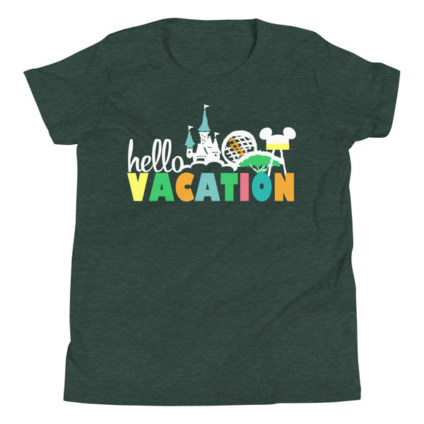 Hello Vacation Kids Disney Four Parks Walt Disney World Youth Short Sleeve T-Shirt