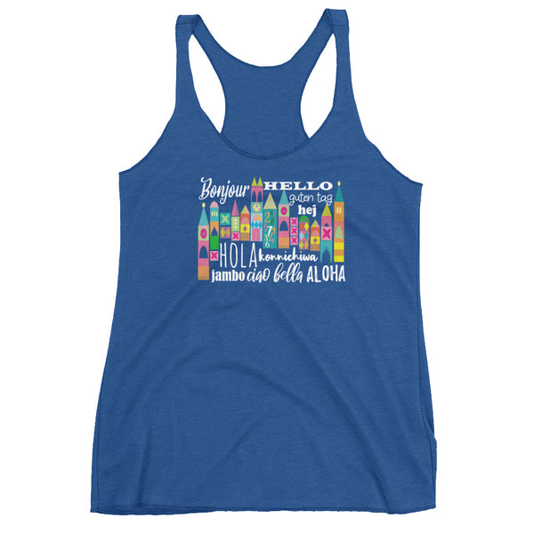 Small World Hello Tank Top Disney Small World Many Languages Ladies Tank