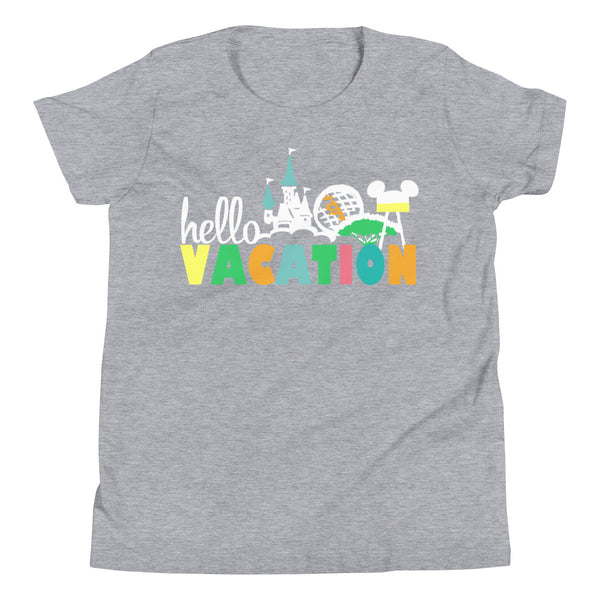 Hello Vacation Kids Disney Four Parks Walt Disney World Youth Short Sleeve T-Shirt