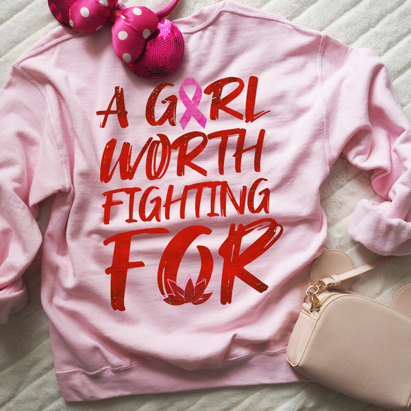 Mulan Disney Breast Cancer Awareness Sweatshirt A Girl Worth Fighting For Breast Cancer Ribbon Sweatshirt