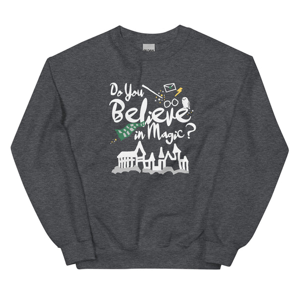 Believe in Magic Sweatshirt Green and Silver Scarf House Wizard and Witch Adult Unisex Sweatshirt