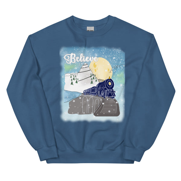 Believe Polar Express Train Winter Mountain Christmas Movie Unisex Sweatshirt
