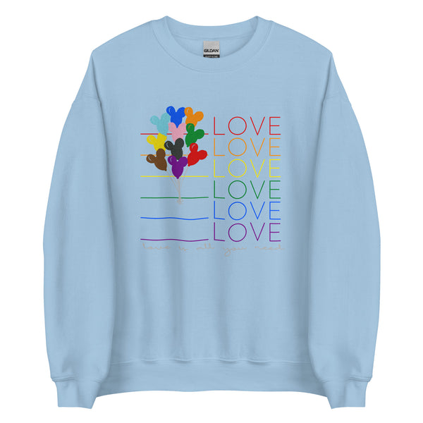 Disney Pride Sweatshirt Love LGBTQ+ Mickey Balloon Disney Unisex Sweatshirt