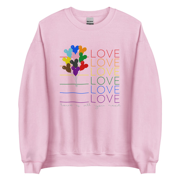 Disney Pride Sweatshirt Love LGBTQ+ Mickey Balloon Disney Unisex Sweatshirt
