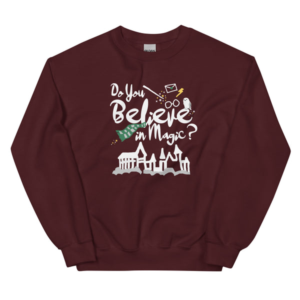 Believe in Magic Sweatshirt Green and Silver Scarf House Wizard and Witch Adult Unisex Sweatshirt