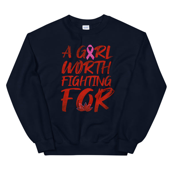 Mulan Disney Breast Cancer Awareness Sweatshirt A Girl Worth Fighting For Breast Cancer Ribbon Sweatshirt