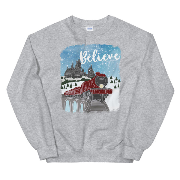 Christmas Castle and Train Believe Unisex Sweatshirt