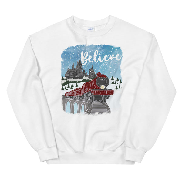 Christmas Castle and Train Believe Unisex Sweatshirt