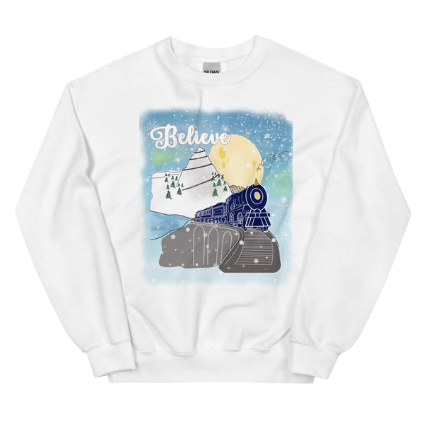 Believe Polar Express Train Winter Mountain Christmas Movie Unisex Sweatshirt