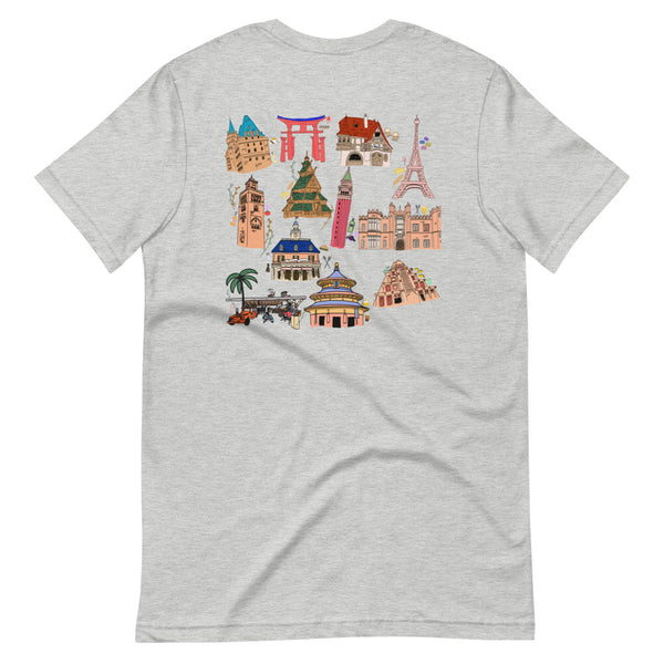 Epcot Around the World T-Shirt Disney Food and Wine Festival Eat Around the World Showcase 2-Sided T-Shirt