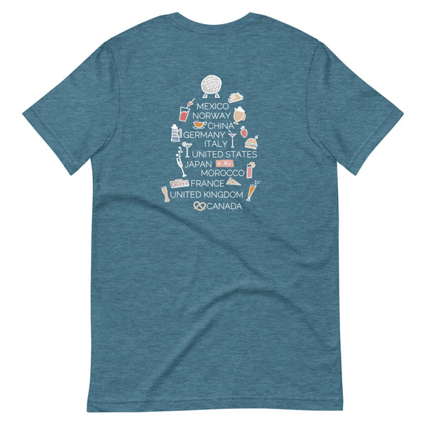 Epcot Food and Wine 2-Sided T-Shirt World Showcase  Countries List 2-Sided T-Shirt