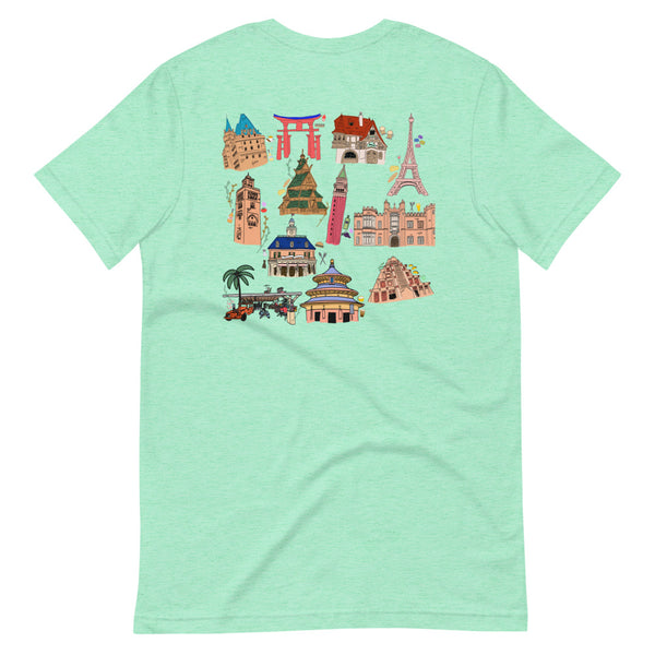 Epcot Around the World T-Shirt Disney Food and Wine Festival Eat Around the World Showcase 2-Sided T-Shirt