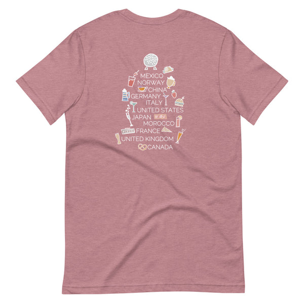 Epcot Food and Wine 2-Sided T-Shirt World Showcase  Countries List 2-Sided T-Shirt