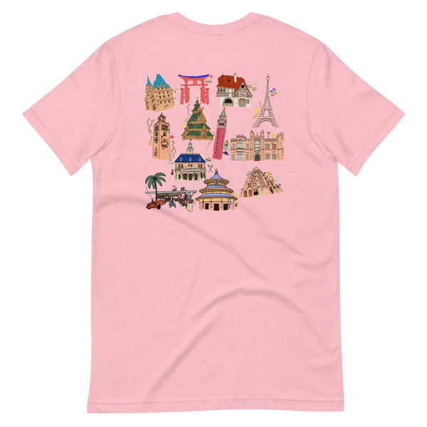 Epcot Around the World T-Shirt Disney Food and Wine Festival Eat Around the World Showcase 2-Sided T-Shirt