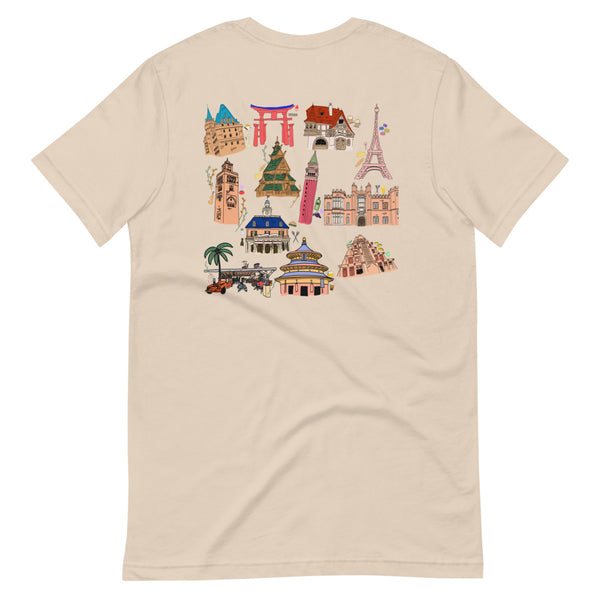 Epcot Around the World T-Shirt Disney Food and Wine Festival Eat Around the World Showcase 2-Sided T-Shirt