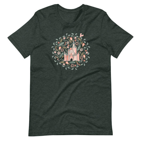 Cinderella's Castle Garden T-Shirt Floral Spring Disney Short-Sleeve Unisex T-Shirt