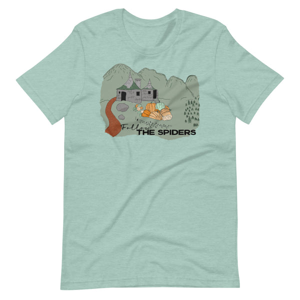 Follow the Spiders T-Shirt Vintage Pumpkin Patch Gameskeeper Hut Fall T-Shirt