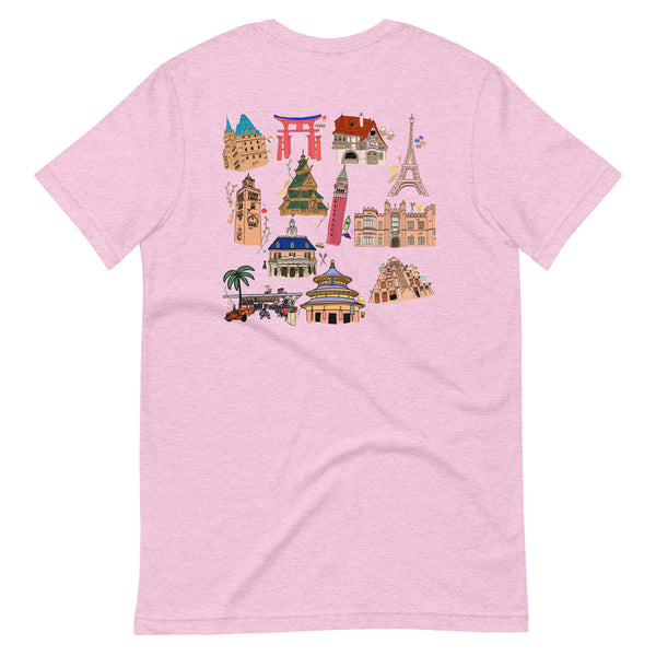 Epcot Around the World T-Shirt Disney Food and Wine Festival Eat Around the World Showcase 2-Sided T-Shirt