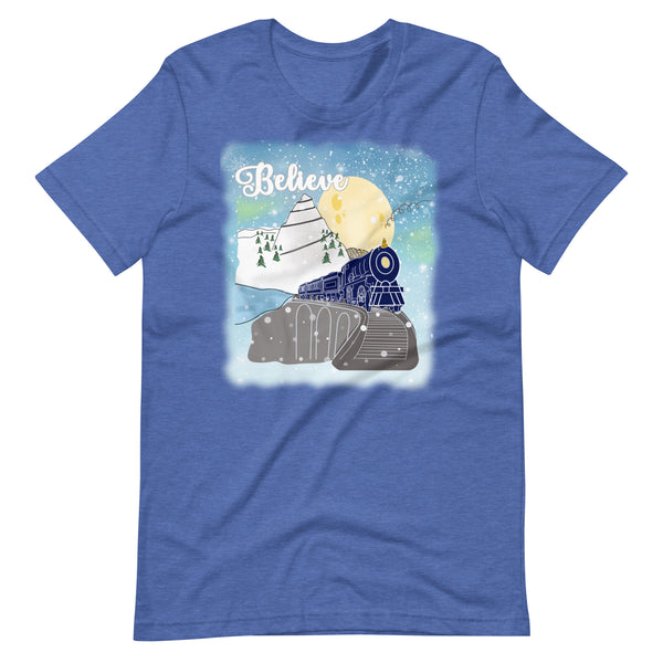 Believe Polar Express Train Winter Mountain Christmas Movie Unisex t-shirt