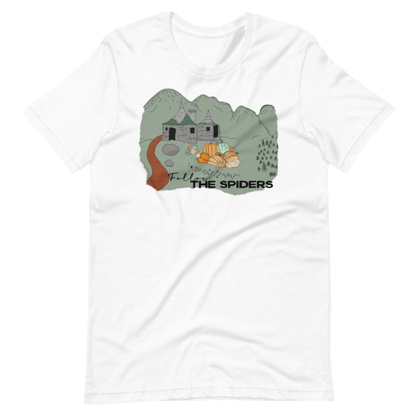 Follow the Spiders T-Shirt Vintage Pumpkin Patch Gameskeeper Hut Fall T-Shirt