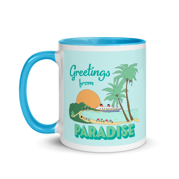 Disney Cruise Castaway Greetings from Paradise Mug Castaway Cay Mug with Turquoise Color Inside