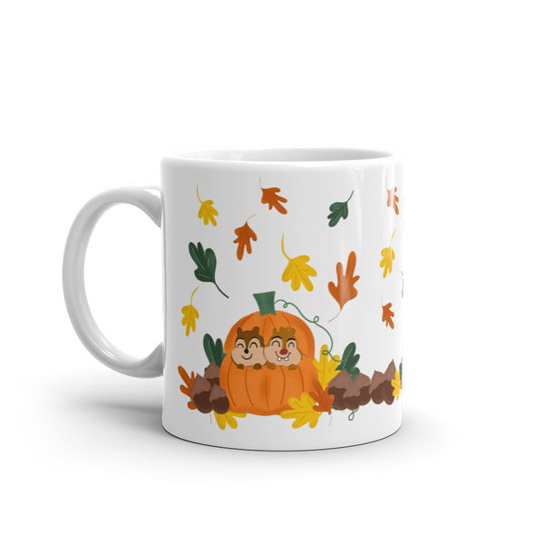 Chip and Dale Fall Pumpkin Disney Halloween White glossy mug