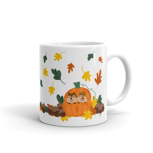 Chip and Dale Fall Pumpkin Disney Halloween White glossy mug
